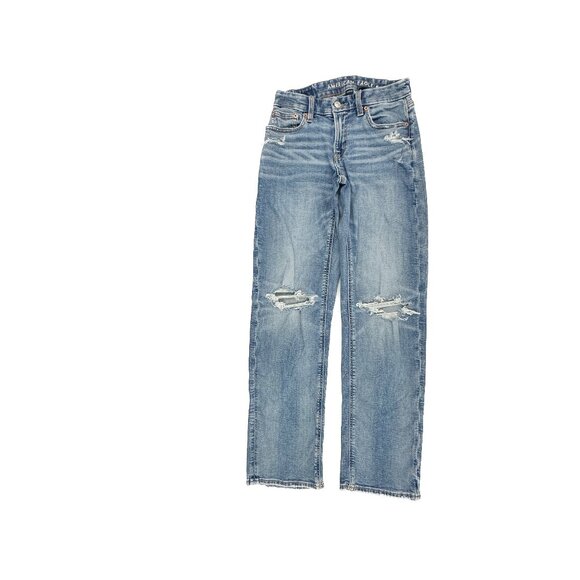 American Eagle Curvy Straight Distressed Women's size 0 Medium Blue Denim Jeans - Picture 1 of 5